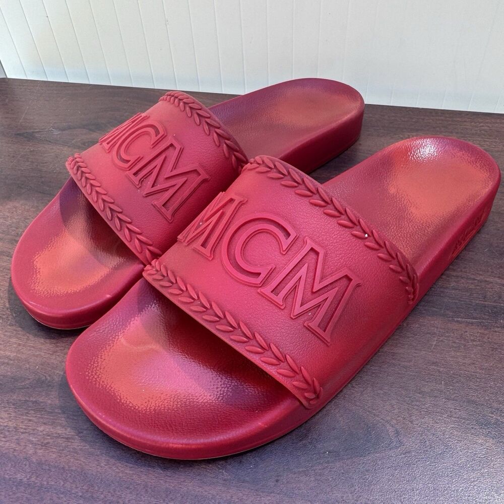 MCM Unisex Big Logo Rubber Slides Red Size 10 Men / 11.5 Women